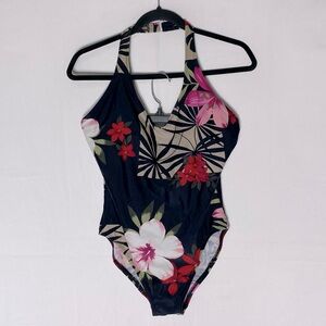 Cole Of California Red Black Tropical Print One Piece Bathing Suit Swimsuit 14